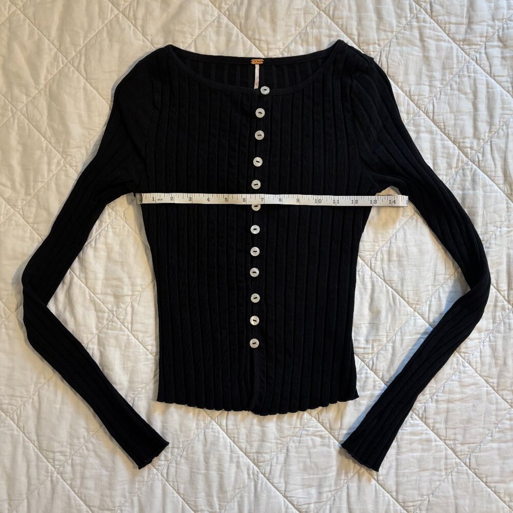 FREE PEOPLE Tilly Ribbed Long Sleeve Button-Up Black XS - Picture 6 of 9